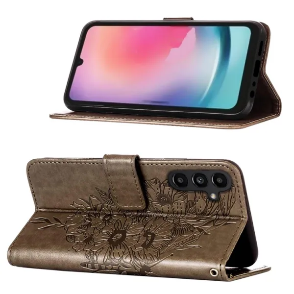 ART BUTTERFLY Peňaženkový obal pre Samsung Galaxy A15 / A15 5G šedý