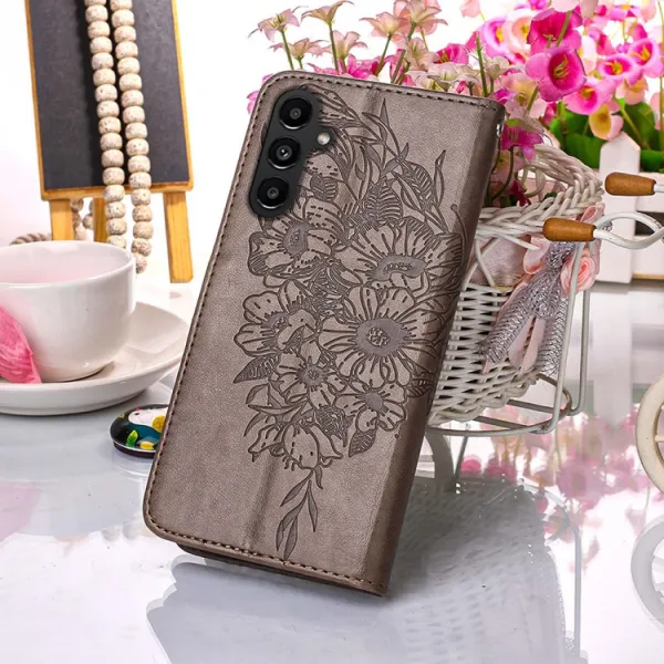 ART BUTTERFLY Peňaženkový obal pre Samsung Galaxy A15 / A15 5G šedý