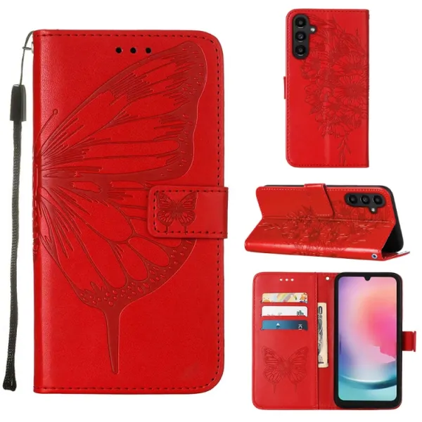 ART BUTTERFLY Peňaženkový obal pre Samsung Galaxy A15 / A15 5G červený