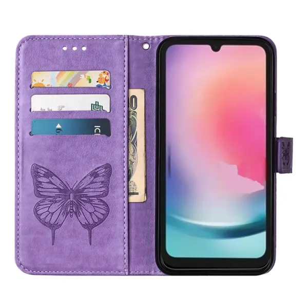 ART BUTTERFLY Peňaženkový obal pre Samsung Galaxy A15 / A15 5G svetlofialový