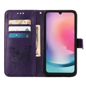 ART BUTTERFLY Peňaženkový obal pre Samsung Galaxy A15 / A15 5G tmavofialový