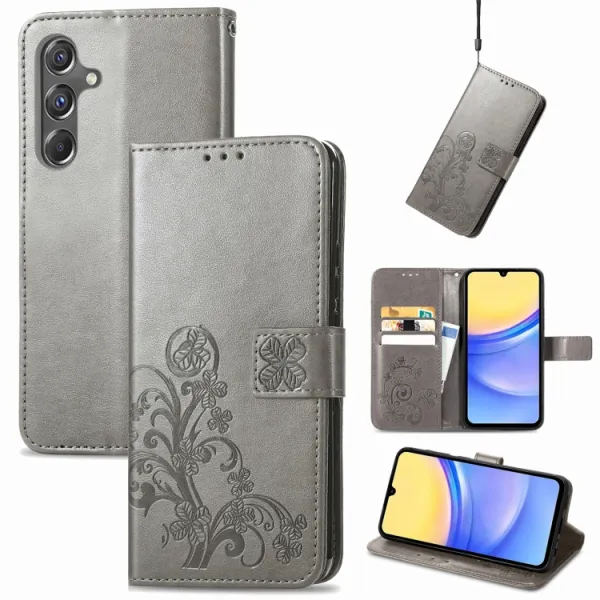 ART FLOWERS Peňaženkový obal pre Samsung Galaxy A15 / A15 5G šedý