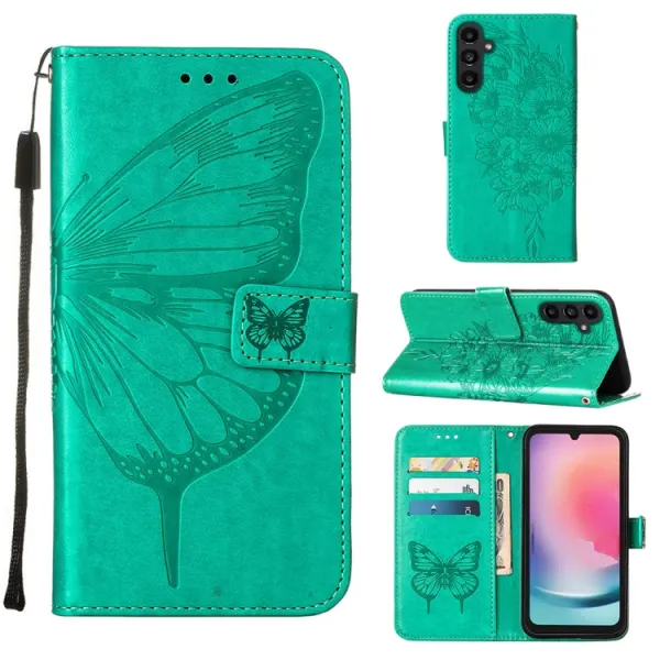 ART BUTTERFLY Peňaženkový obal pre Samsung Galaxy A15 / A15 5G zelený