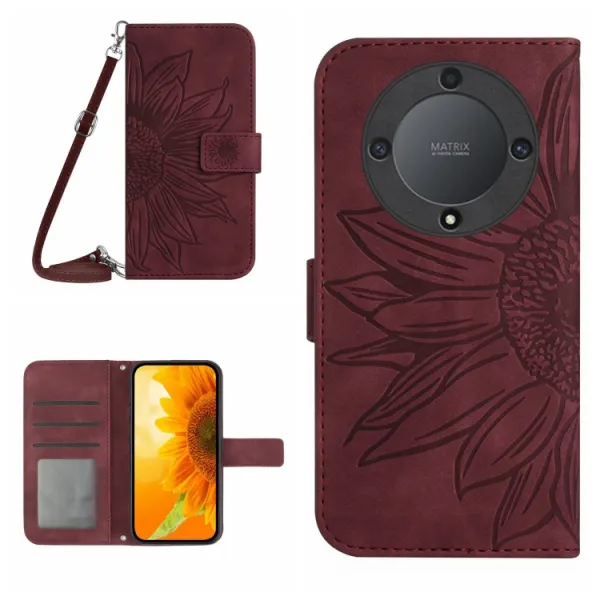 ART SUNFLOWER Peňaženkové puzdro s remienkom Honor Magic5 Lite bordové