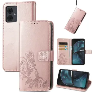 ART FLOWERS Peňaženkový obal pre Motorola Moto G14 ružovozlatý