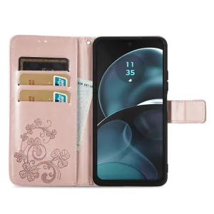 ART FLOWERS Peňaženkový obal pre Motorola Moto G14 ružovozlatý
