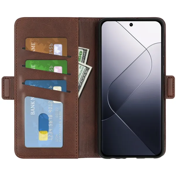SIDE Peňaženkové puzdro pre Xiaomi 14 tmavohnedé