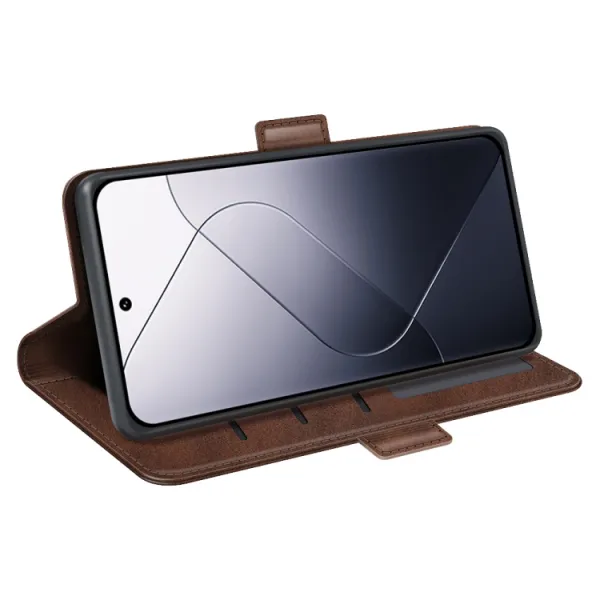 SIDE Peňaženkové puzdro pre Xiaomi 14 tmavohnedé