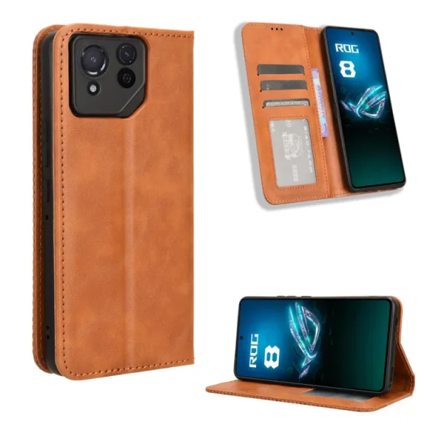 BUSINESS Peňaženkový kryt pre Asus ROG Phone 8 Pro hnedý
