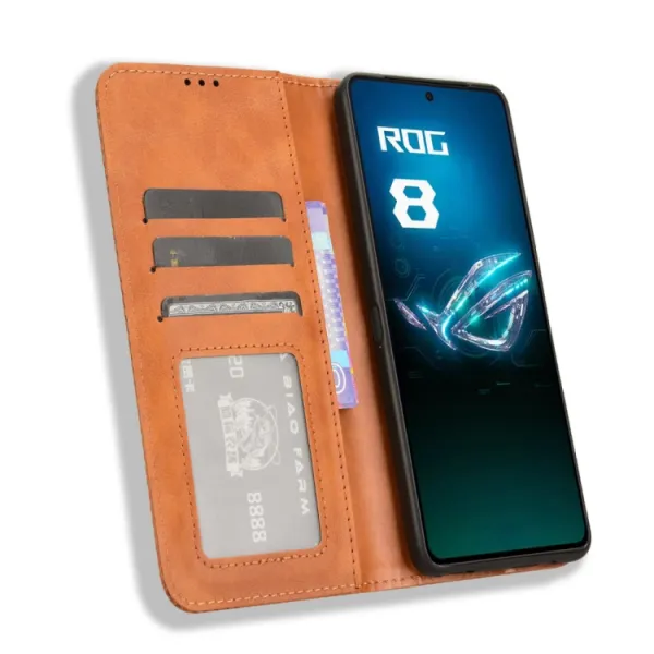 BUSINESS Peňaženkový kryt pre Asus ROG Phone 8 Pro hnedý