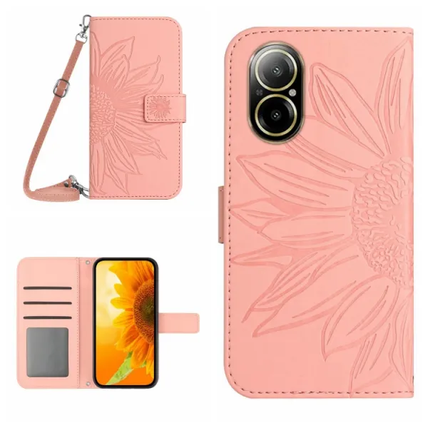 ART SUNFLOWER Peňaženkový obal pre Realme C67 ružový
