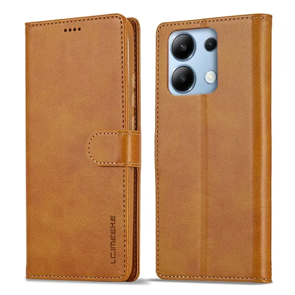 IMEEKE Peňaženkový obal pre Xiaomi Redmi Note 13 svetlohnedý