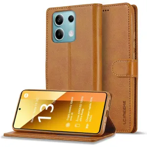 IMEEKE Peňaženkový obal pre Xiaomi Redmi Note 13 5G svetlohnedý