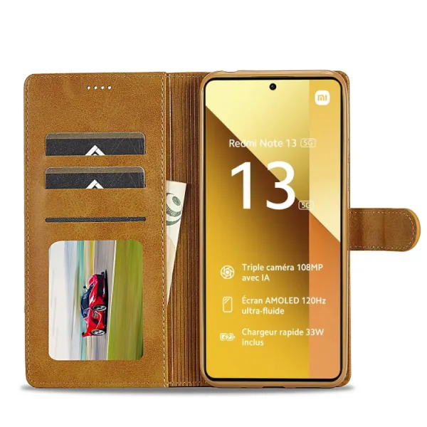 IMEEKE Peňaženkový obal pre Xiaomi Redmi Note 13 5G svetlohnedý