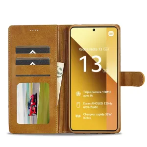 IMEEKE Peňaženkový obal pre Xiaomi Redmi Note 13 5G svetlohnedý