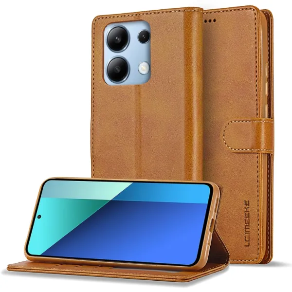 IMEEKE Peňaženkový obal pre Xiaomi Redmi Note 13 svetlohnedý