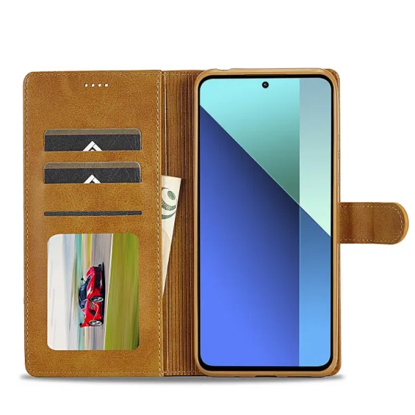 IMEEKE Peňaženkový obal pre Xiaomi Redmi Note 13 svetlohnedý