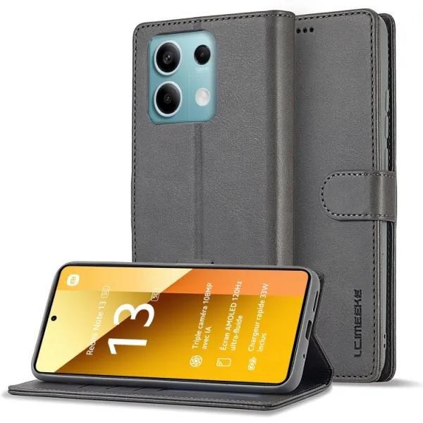IMEEKE Peňaženkový obal pre Xiaomi Redmi Note 13 5G šedý