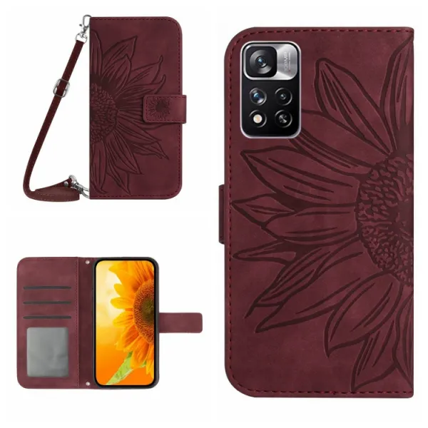 ART SUNFLOWER Peňaženkový obal pre Xiaomi Poco M4 Pro 5G / Redmi Note 11S 5G bordový