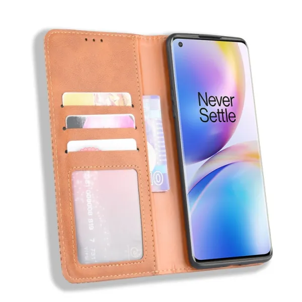 BUSINESS Peňaženkový kryt pre OnePlus 8 Pro hnedý
