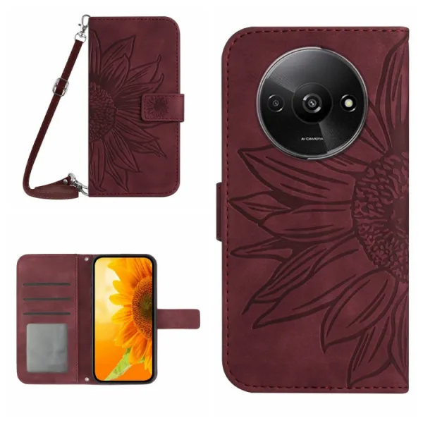 ART SUNFLOWER Peňaženkový obal pre Xiaomi Redmi A3 bordový