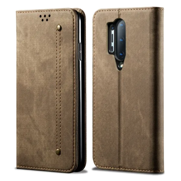 DENIM Peňaženkový kryt pre OnePlus 8 Pro šedohnedý