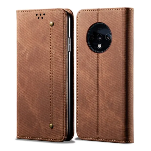DENIM Peňaženkový kryt pre OnePlus 7T hnedý