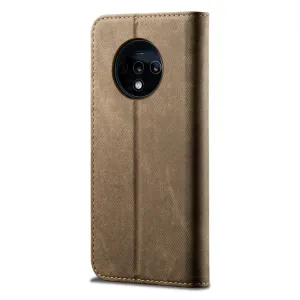 DENIM Peňaženkový kryt pre OnePlus 7T šedohnedý