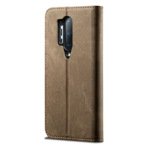 DENIM Peňaženkový kryt pre OnePlus 8 Pro šedohnedý