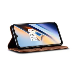 DENIM Peňaženkový kryt pre OnePlus 7T hnedý