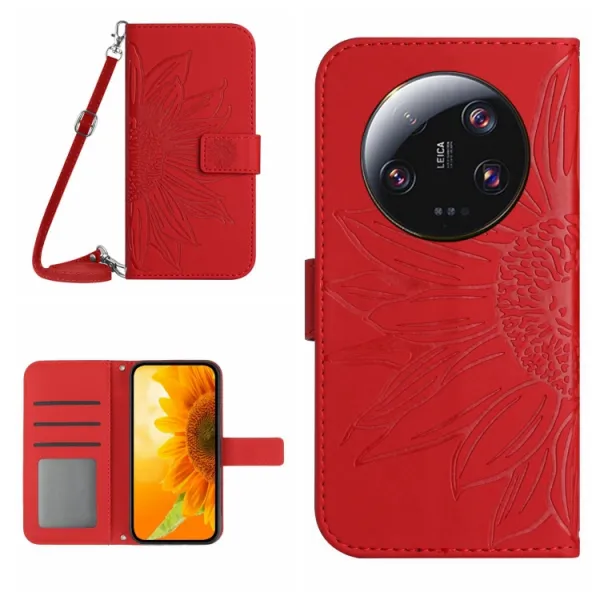 ART SUNFLOWER Peňaženkový obal pre Xiaomi 14 Ultra červený