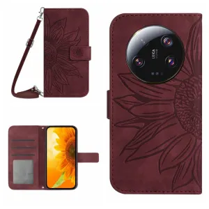 ART SUNFLOWER Peňaženkový obal pre Xiaomi 14 Ultra bordový