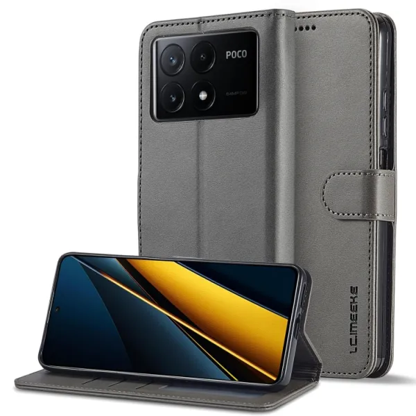 IMEEKE Peňaženkový obal pre Xiaomi Poco X6 Pro 5G šedý