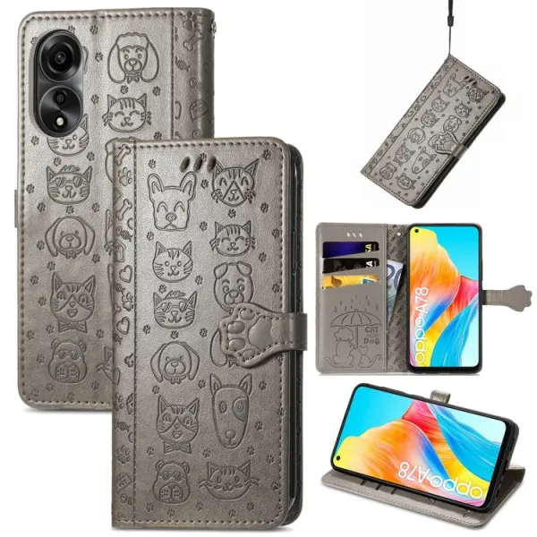 ART ANIMALS Peňaženkový obal pre Oppo A78 šedý