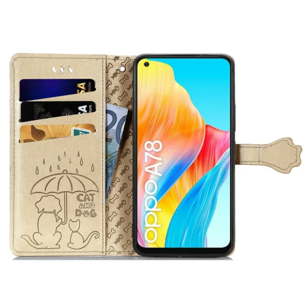 ART ANIMALS Peňaženkový obal pre Oppo A78 zlatý