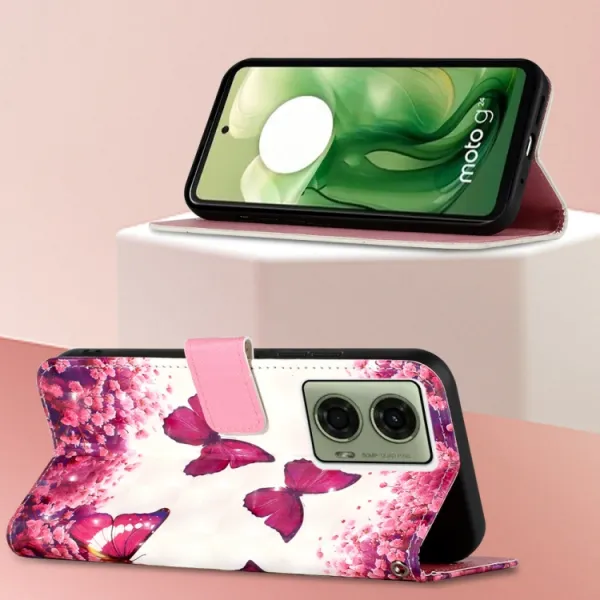 ART Peňaženkový kryt pre Motorola Moto G04 / G24 / G24 Power PINK BUTTERFLY