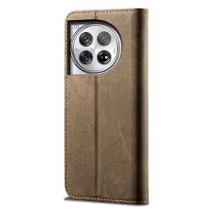 DENIM Peňaženkový kryt pre OnePlus 12 šedohnedý