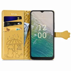 CUTE CAT Peňaženkový kryt Nokia C32 žltý