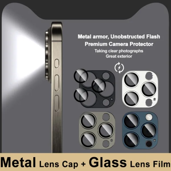 IMAK FULL METAL COVER Sklo pre fotoaparát Apple iPhone 15 Pro / 15 Pro Max modré