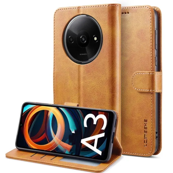 IMEEKE Peňaženkový obal pre Xiaomi Redmi A3 svetlohnedý