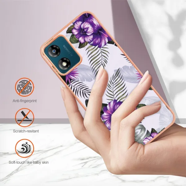 IMD MARBLE Ochranný kryt pre Motorola Moto E13 PURPLE FLOWER