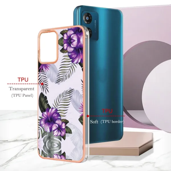 IMD MARBLE Ochranný kryt pre Motorola Moto E13 PURPLE FLOWER