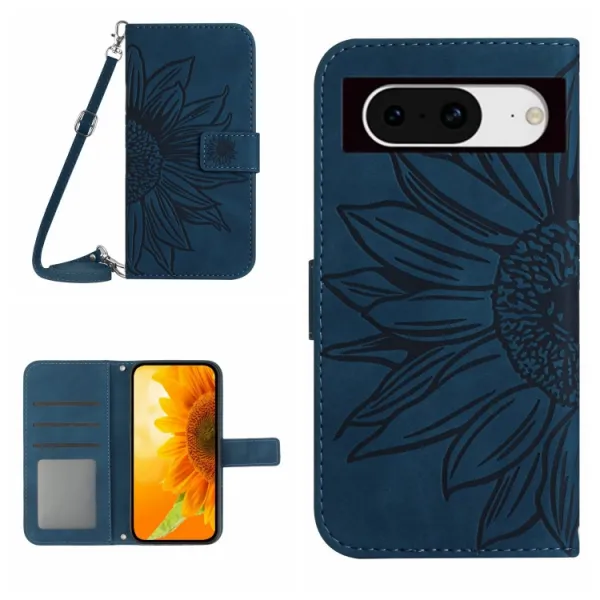 ART SUNFLOWER Peňaženkový obal so šnúrkou pre Google Pixel 8a modrý