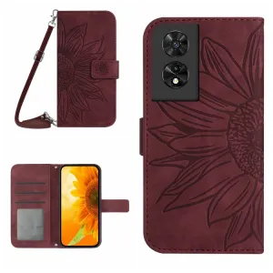 ART SUNFLOWER Peňaženkový obal so šnúrkou pre TCL 505 bordový