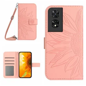 ART SUNFLOWER Peňaženkový obal so šnúrkou pre TCL 505 ružový