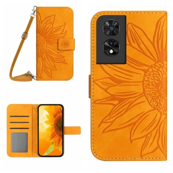 ART SUNFLOWER Peňaženkový obal so šnúrkou pre TCL 505 žltý