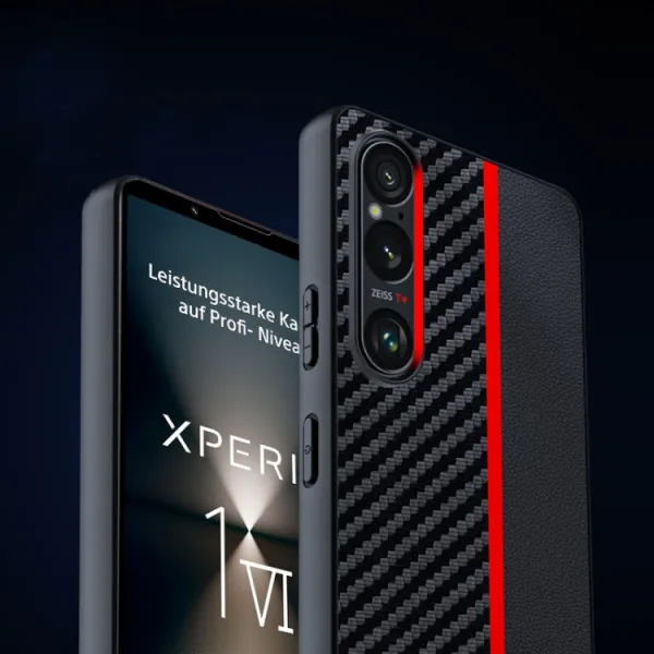 CARBON Ochranný obal pre Sony Xperia 1 VI čierny-červený