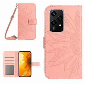 ART SUNFLOWER Peňaženkový obal so šnúrkou pre Honor 200 Lite ružový