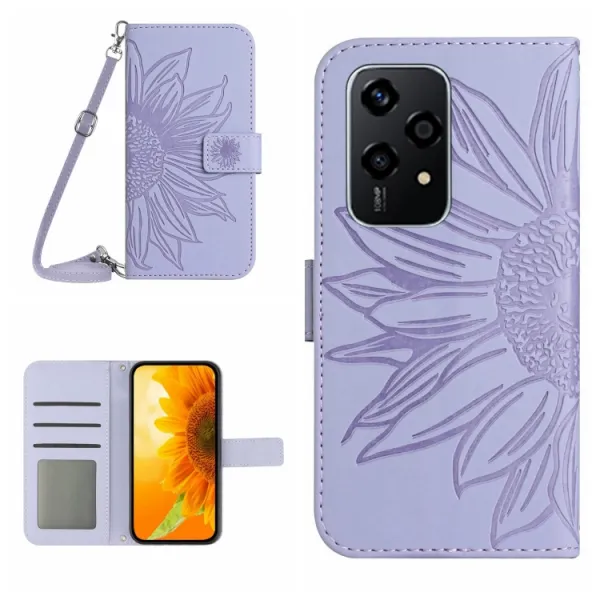 ART SUNFLOWER Peňaženkový obal so šnúrkou pre Honor 200 Lite fialový