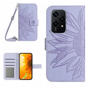 ART SUNFLOWER Peňaženkový obal so šnúrkou pre Honor 200 Lite fialový